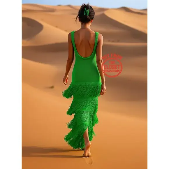 MANGO x SIMON MILLER Knit Fringe Maxi Dress NWTBlogger Fave -  threedaughtersproperties.com